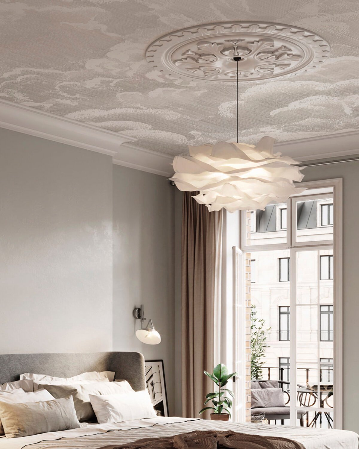 modern minimalist cloud effect wallpaper mural – neutral grey tones for living room