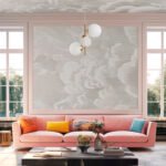 modern minimalist cloud effect wallpaper mural – neutral grey tones for living room