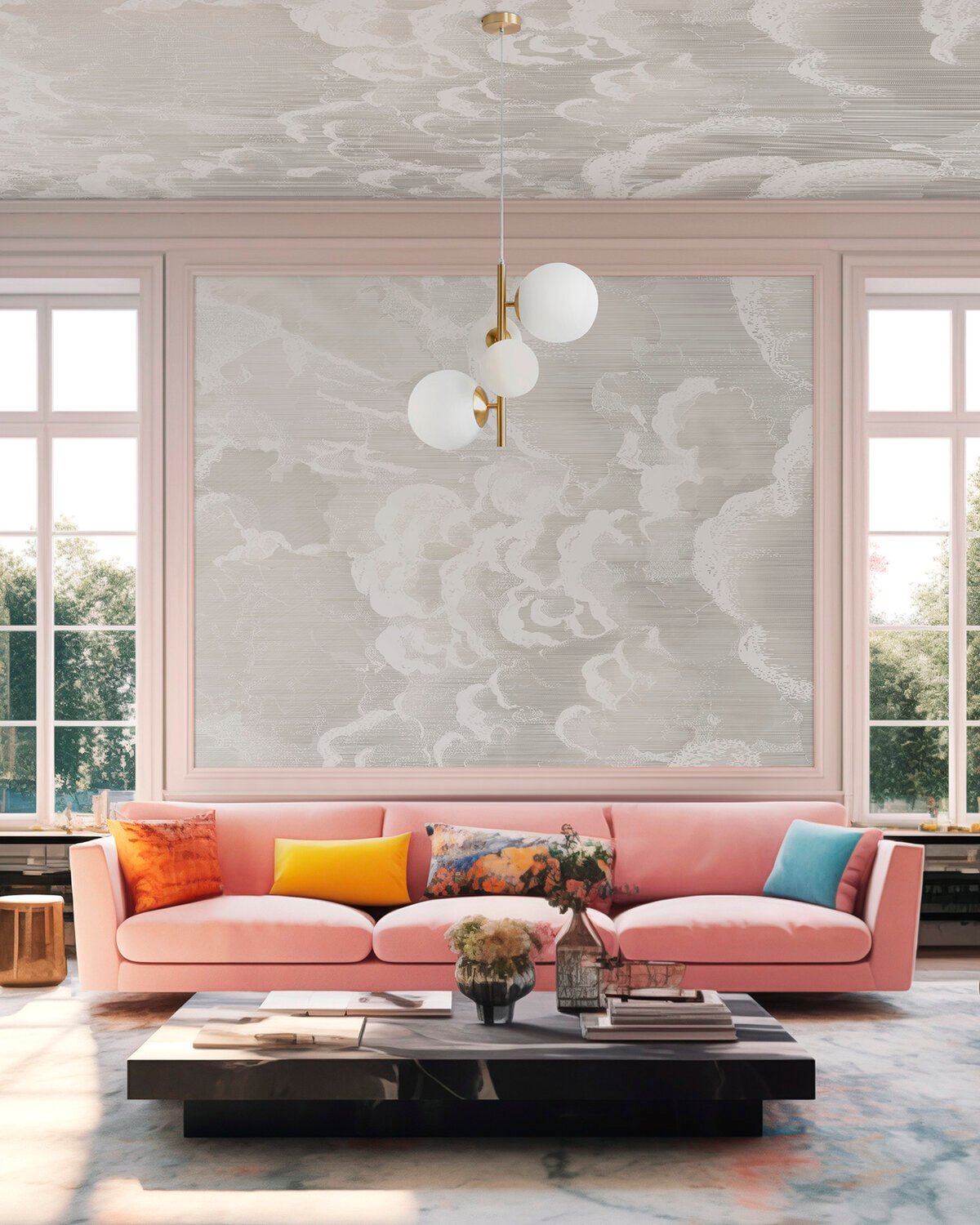 modern minimalist cloud effect wallpaper mural – neutral grey tones for living room