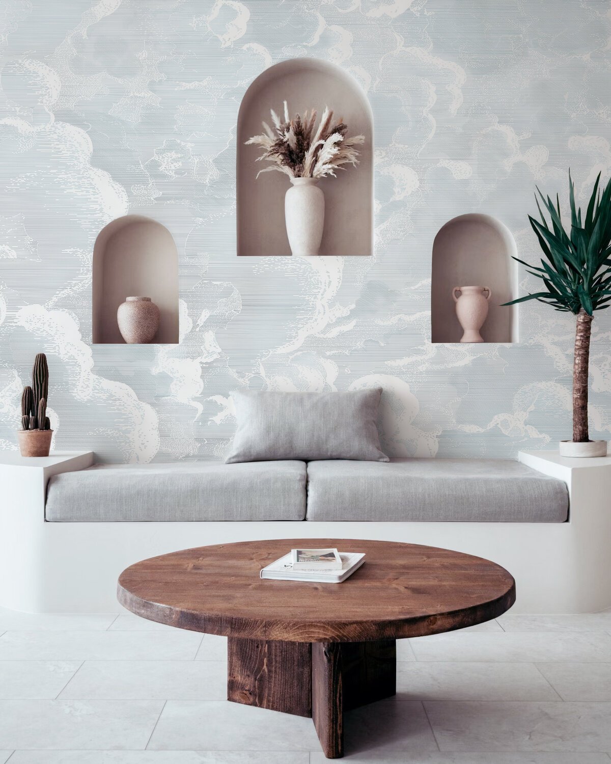 modern minimalist cloud effect wallpaper mural – neutral grey tones for living room