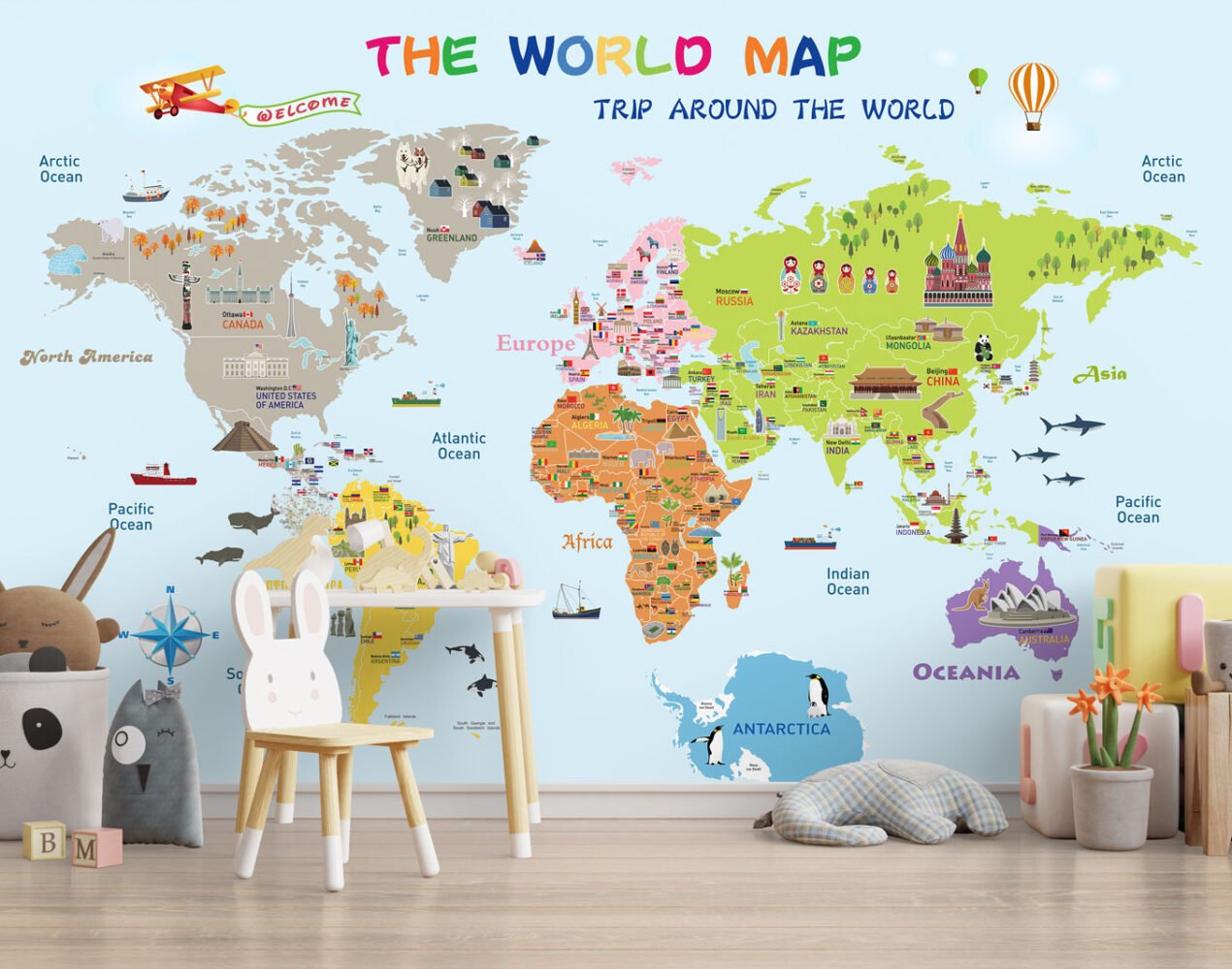 Wall Wonder: Whimsical World Map Wallpaper