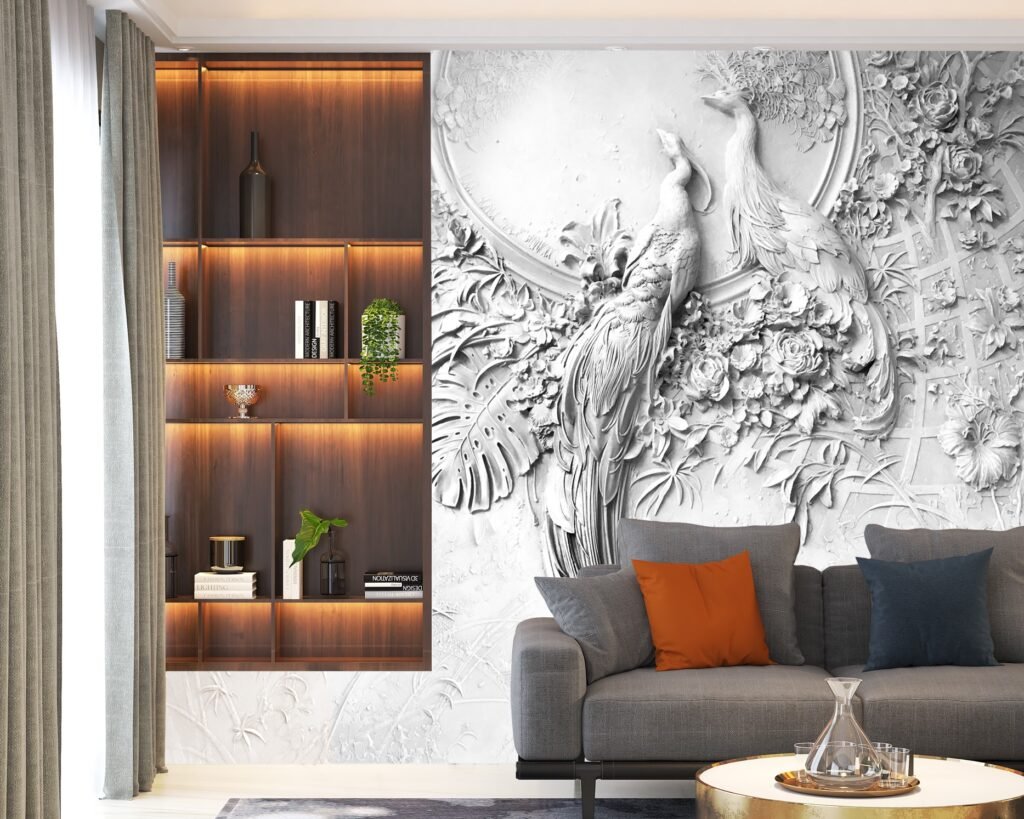 Wall Wonder: 3D Peacock Wall Mural