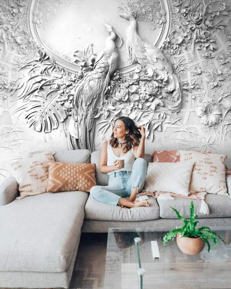 Wall Wonder: 3D Peacock Wall Mural