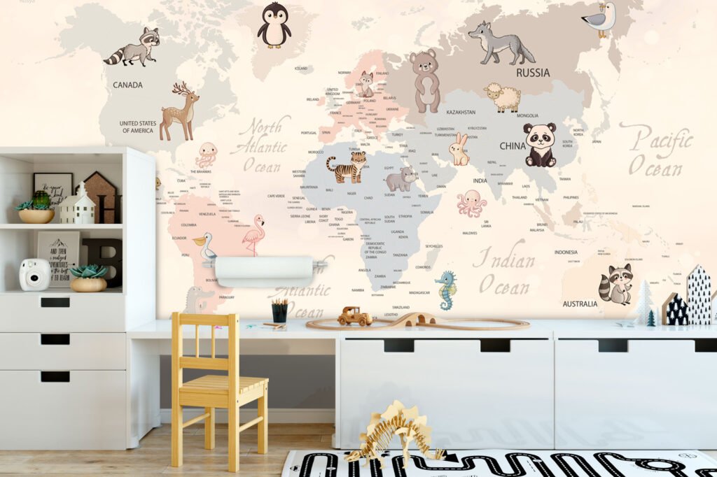 Wall Wonder: Colourful Animal Mural with Country Names