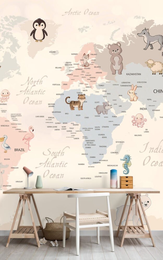 Wall Wonder: Colourful Animal Mural with Country Names