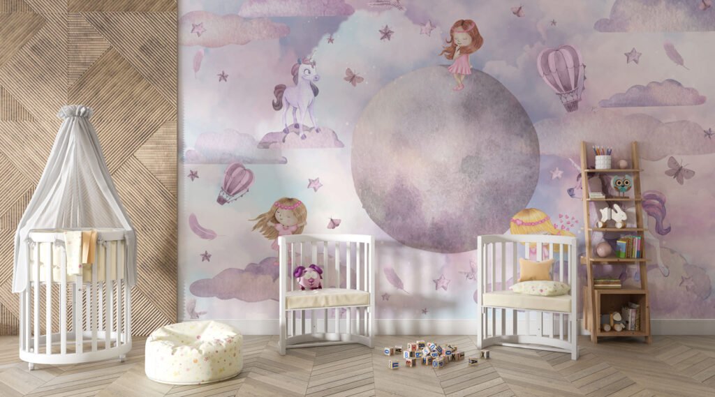 Wall Wonder : Whimsical Girl & Moon Wallpaper