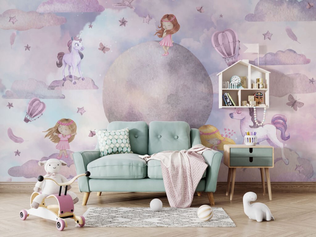 Wall Wonder : Whimsical Girl & Moon Wallpaper