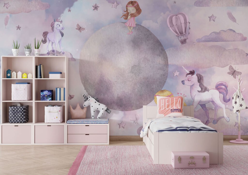 Wall Wonder : Whimsical Girl & Moon Wallpaper