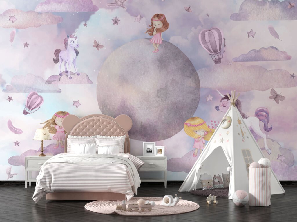Wall Wonder : Whimsical Girl & Moon Wallpaper