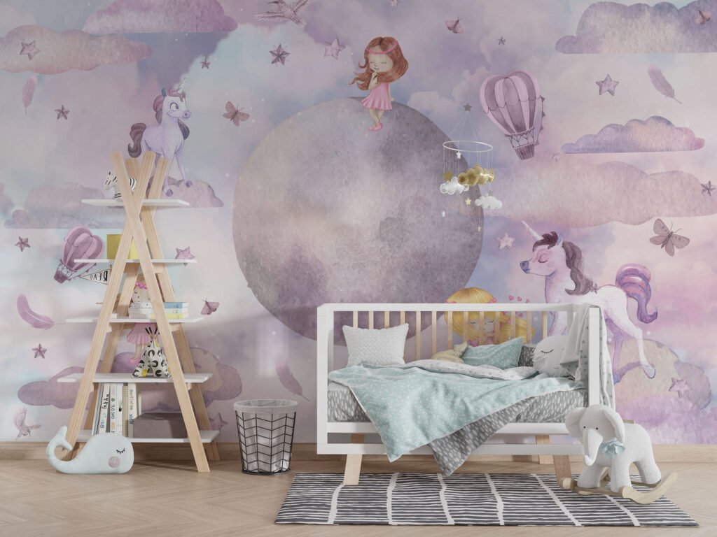 Wall Wonder : Whimsical Girl & Moon Wallpaper