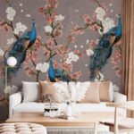 Wall Wonder : Cherry Blossom Peacock Wallpaper