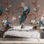 Wall Wonder : Cherry Blossom Peacock Wallpaper