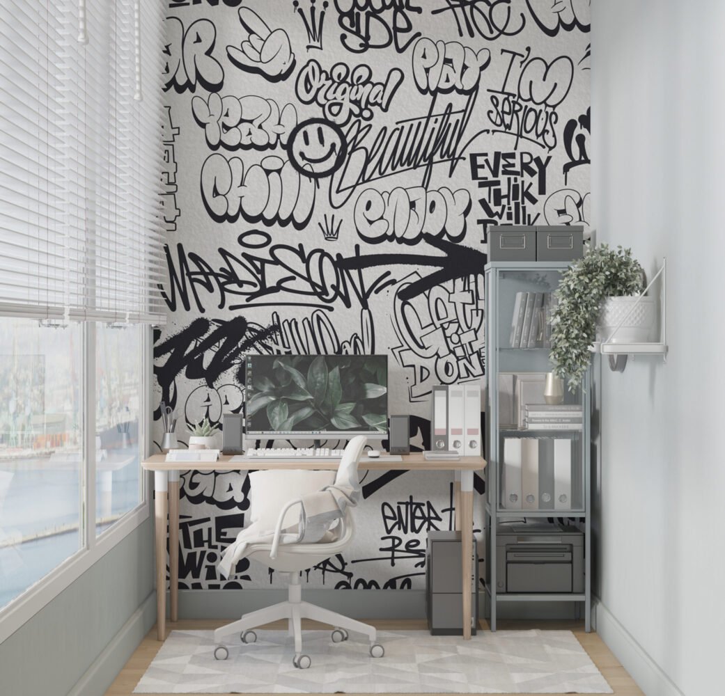Wall Wonder: Monochrome Graffiti Mural