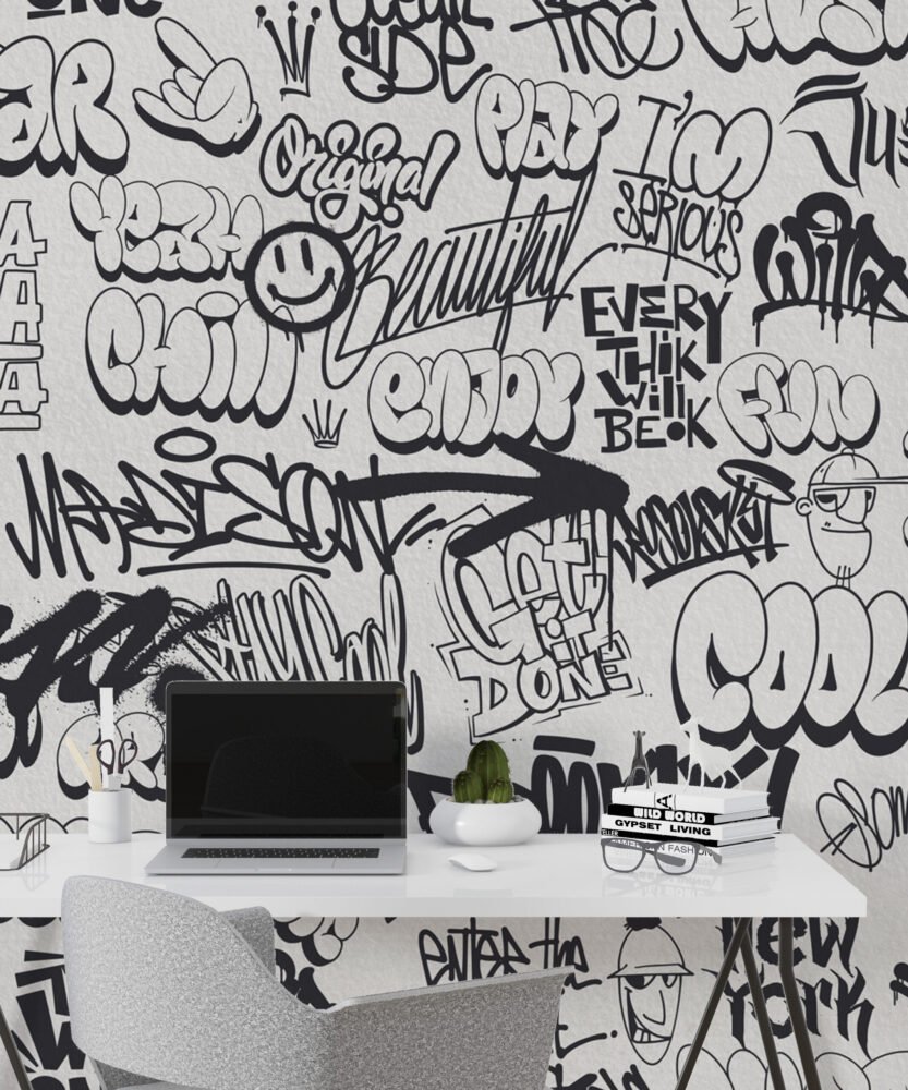 Wall Wonder: Monochrome Graffiti Mural