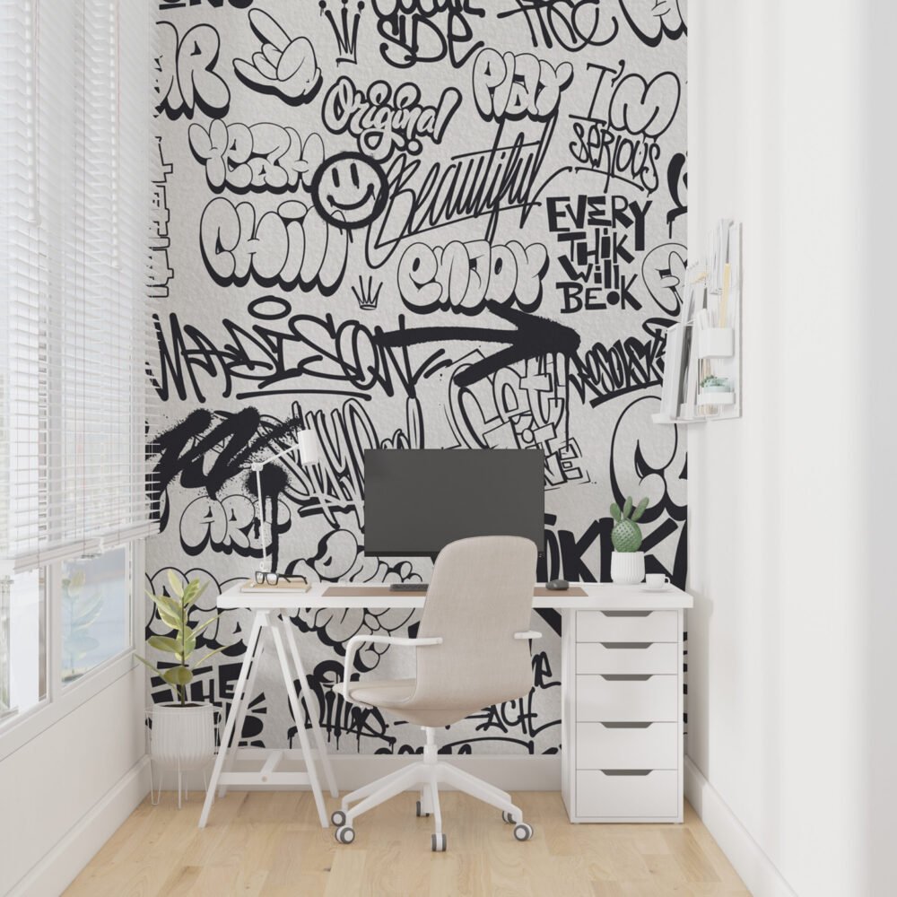 Wall Wonder: Monochrome Graffiti Mural