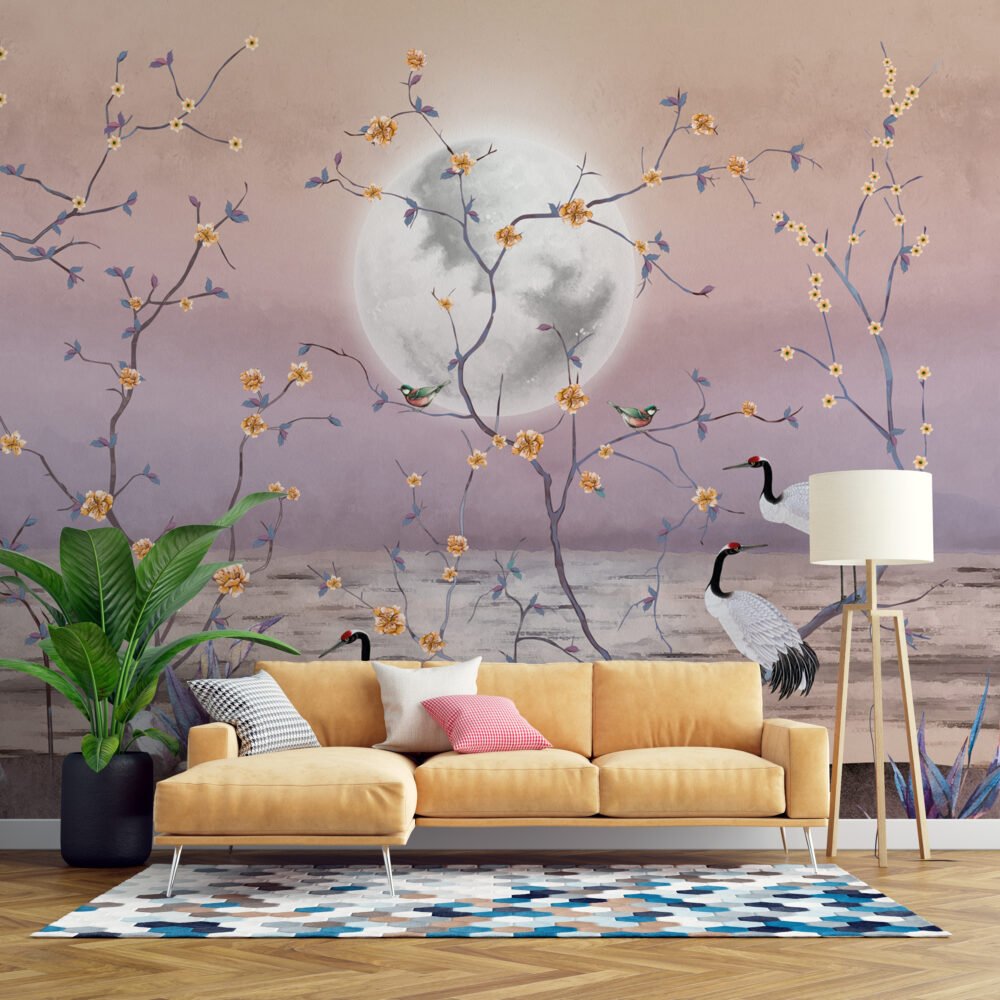 Wall Wonder: Full Moon & Crane Wall Art