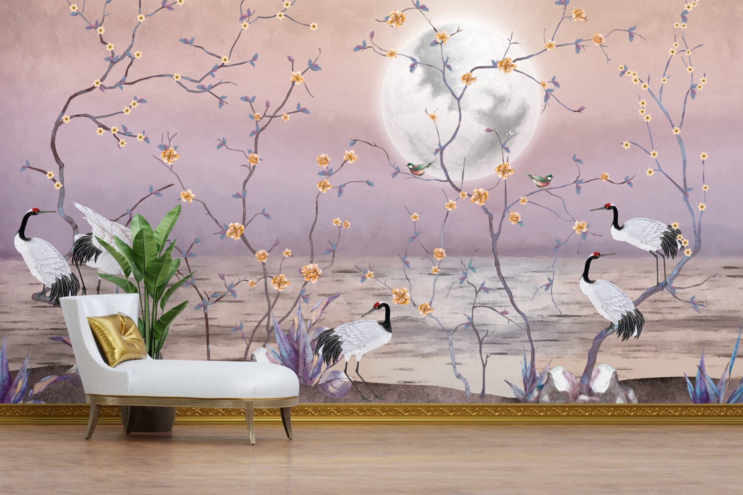Wall Wonder: Full Moon & Crane Wall Art