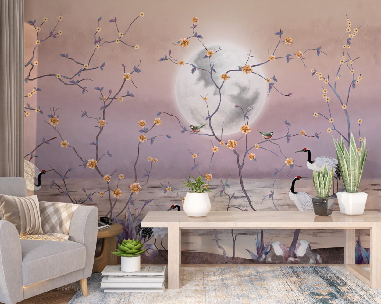 Wall Wonder: Full Moon & Crane Wall Art