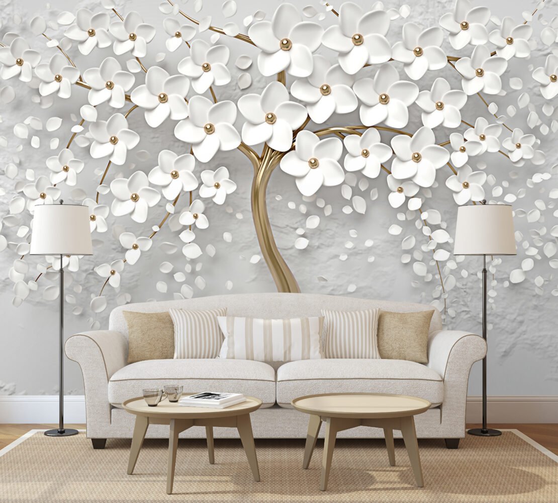 Wall Wonder: 3D Floral Elegance Tree Mural