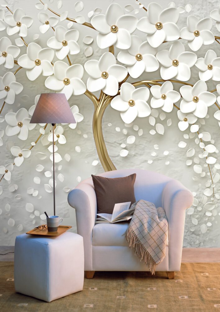 Wall Wonder: 3D Floral Elegance Tree Mural