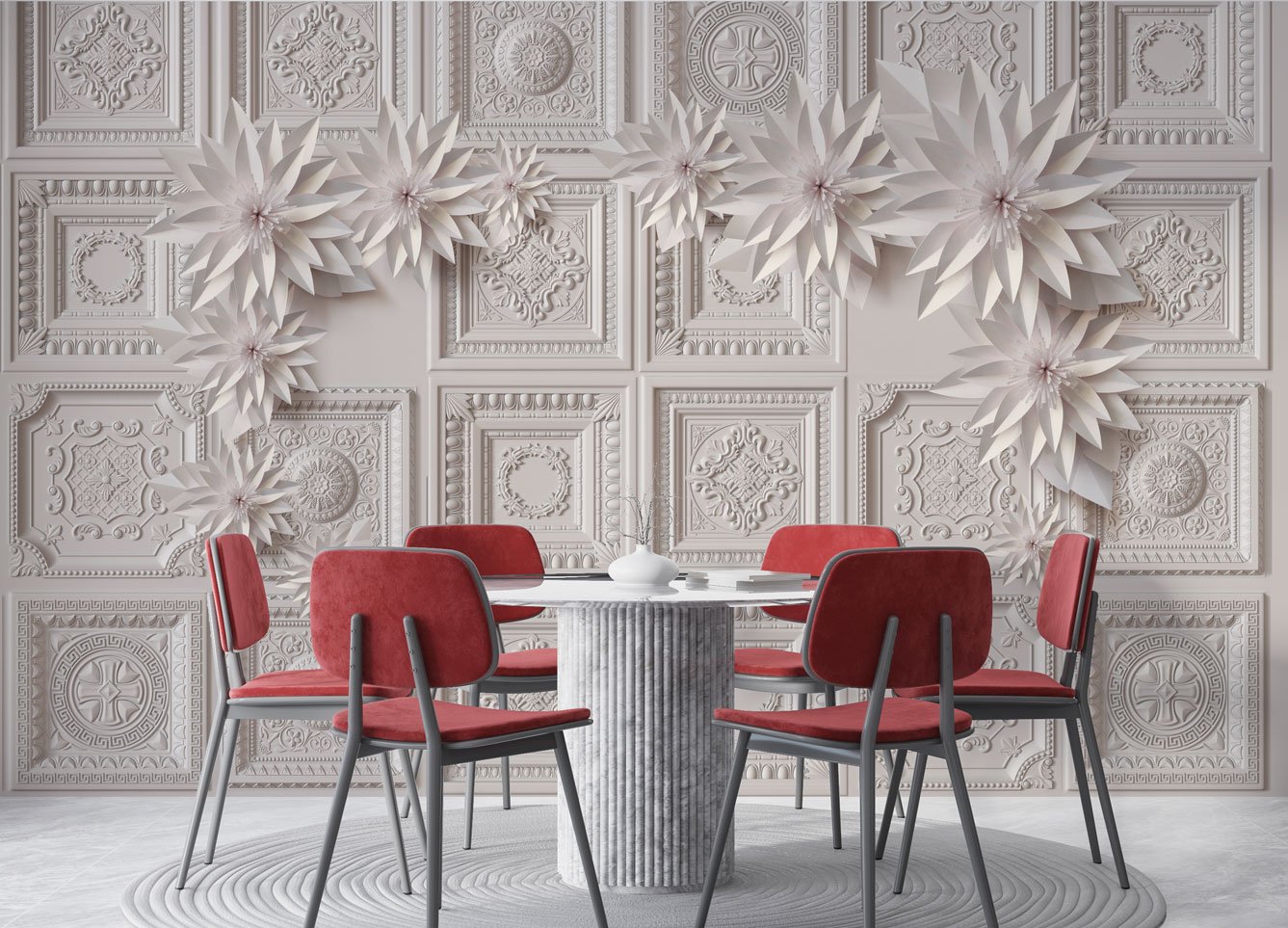 Wall Wonder: Elegant Panel & Flower Mural