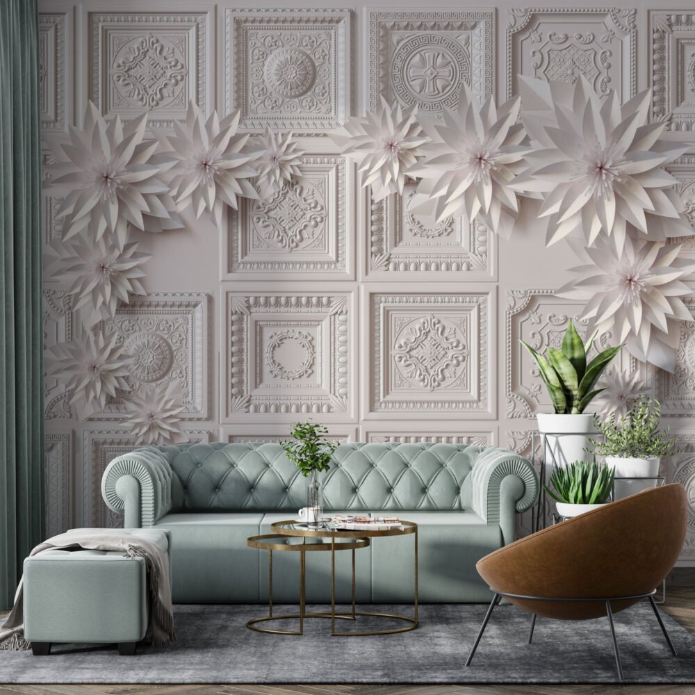 Wall Wonder: Elegant Panel & Flower Mural