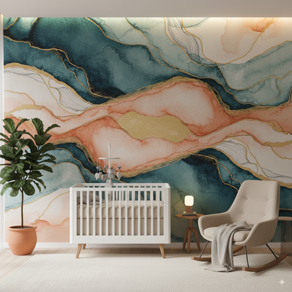 Wall Wonder: Artistic Wallpaper in Flowing Pastels