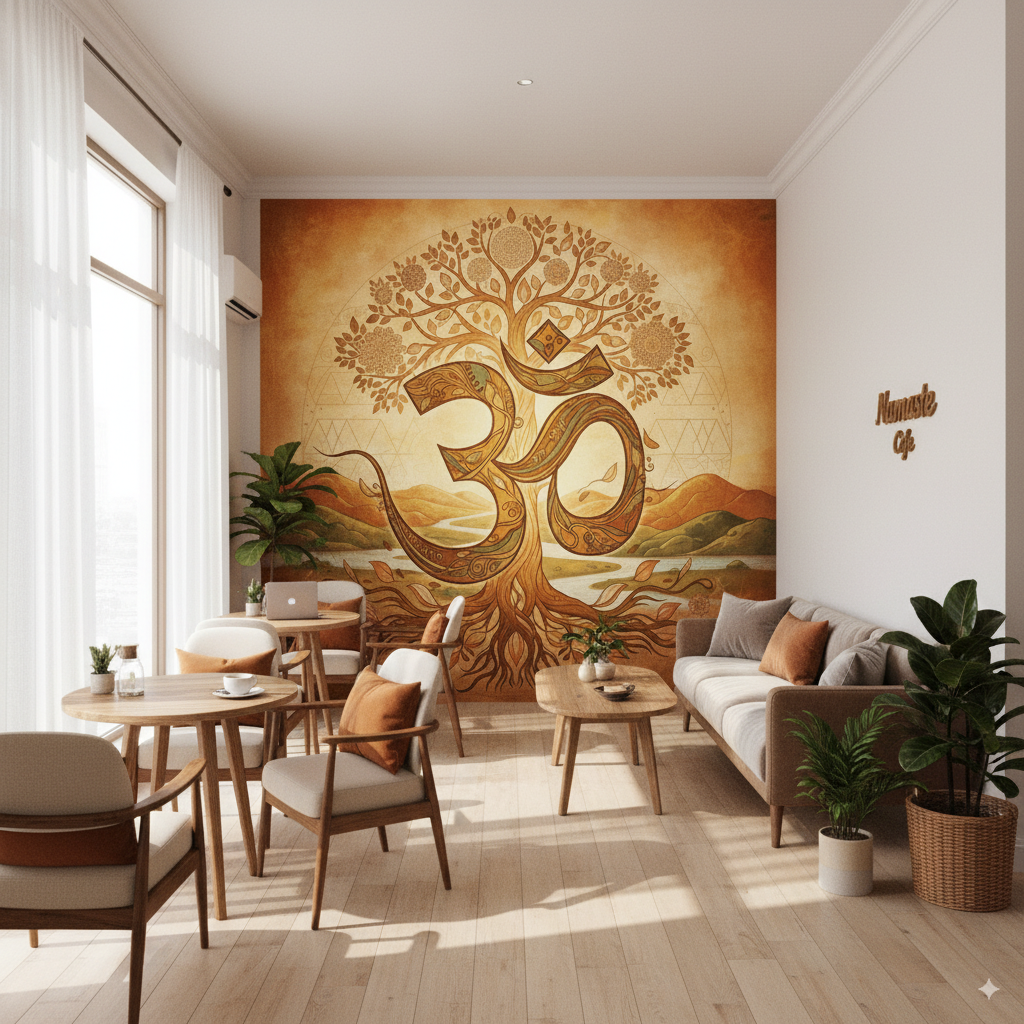 Wall Wonder : Artistic Om Tree Wallpaper