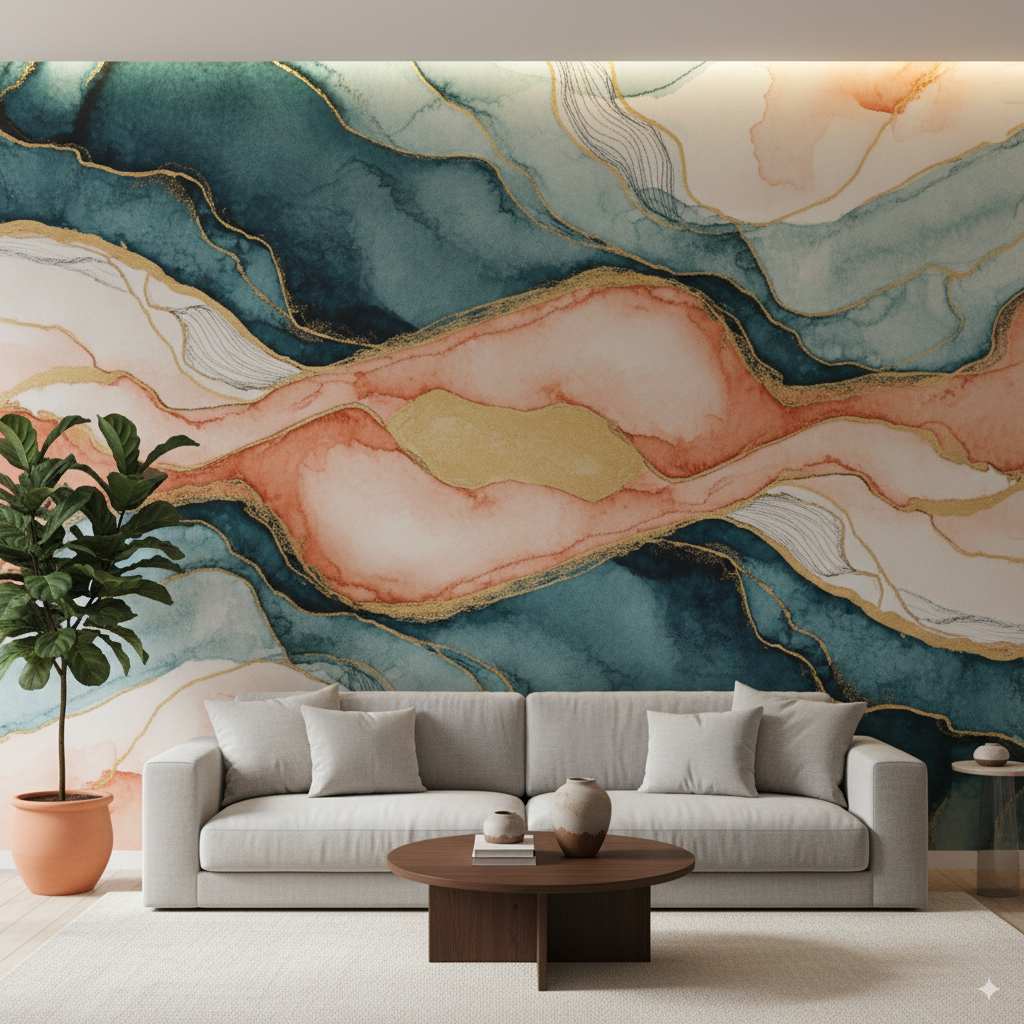 Wall Wonder: Artistic Wallpaper in Flowing Pastels