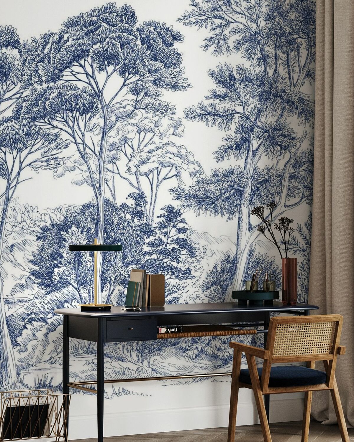 Wall Wonder: Blue Toile Landscape Mural