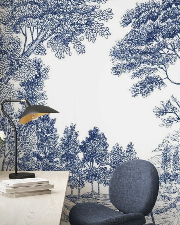 Blue Toile Landscape Mural