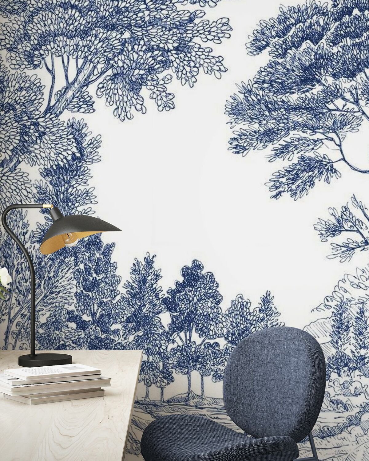 Wall Wonder: Blue Toile Landscape Mural