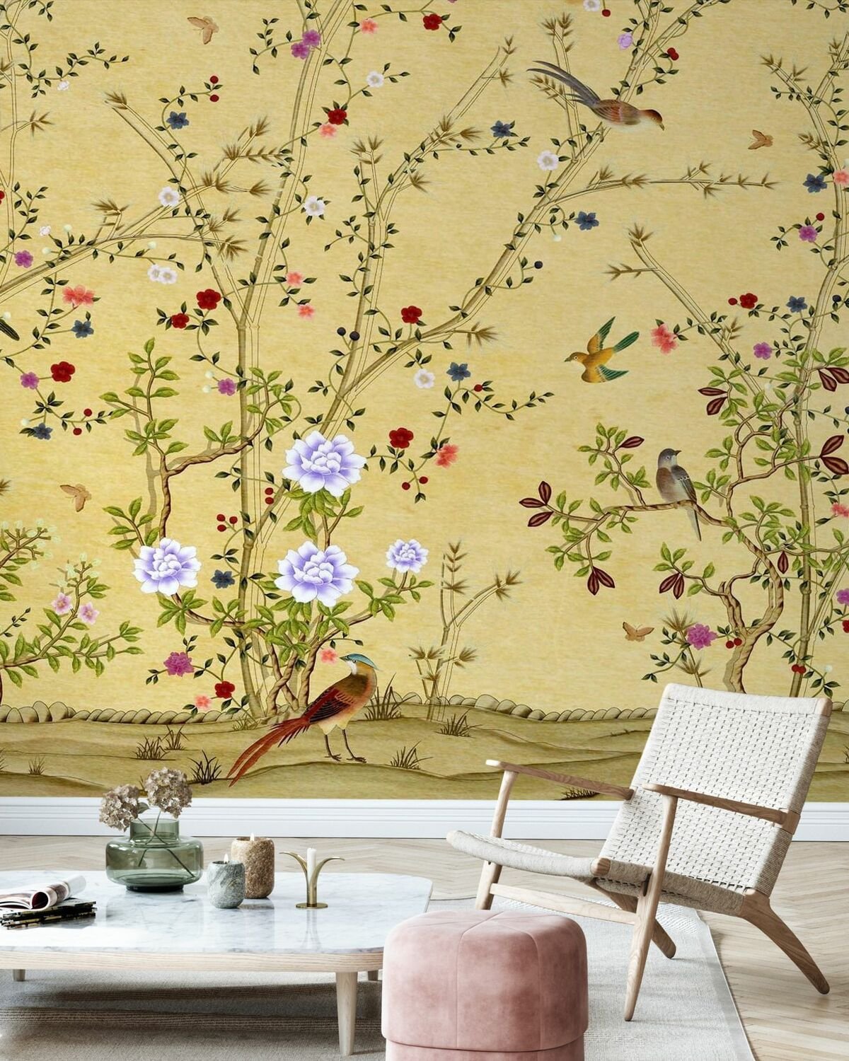 Wall Wonder: Oriental Bird and Flower Chinoiserie Wall Mural