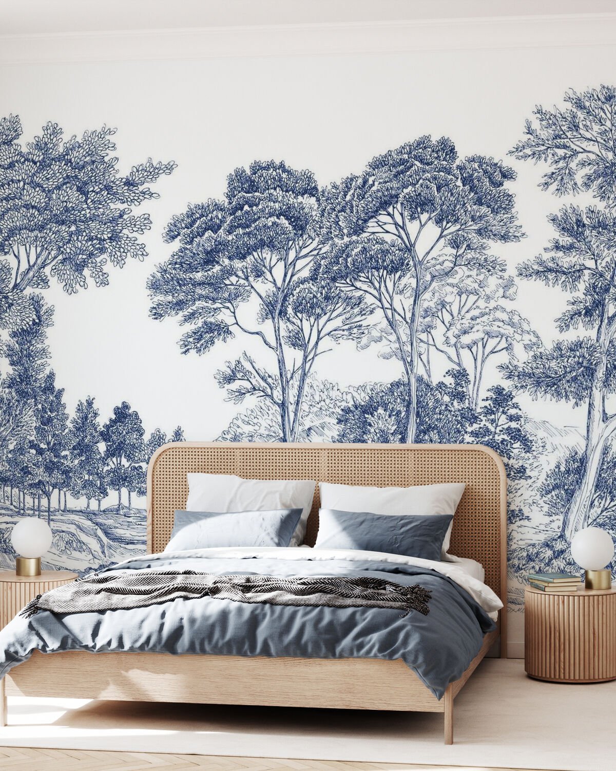Wall Wonder: Blue Toile Landscape Mural