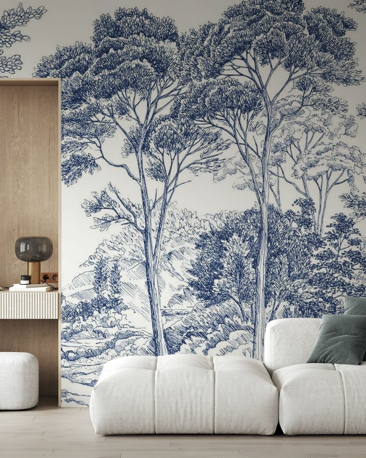 Wall Wonder: Blue Toile Landscape Mural