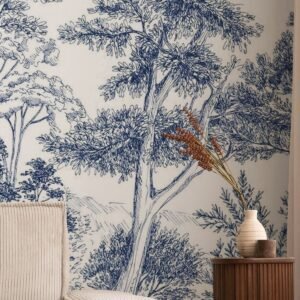 Wall Wonder: Blue Toile Landscape Mural