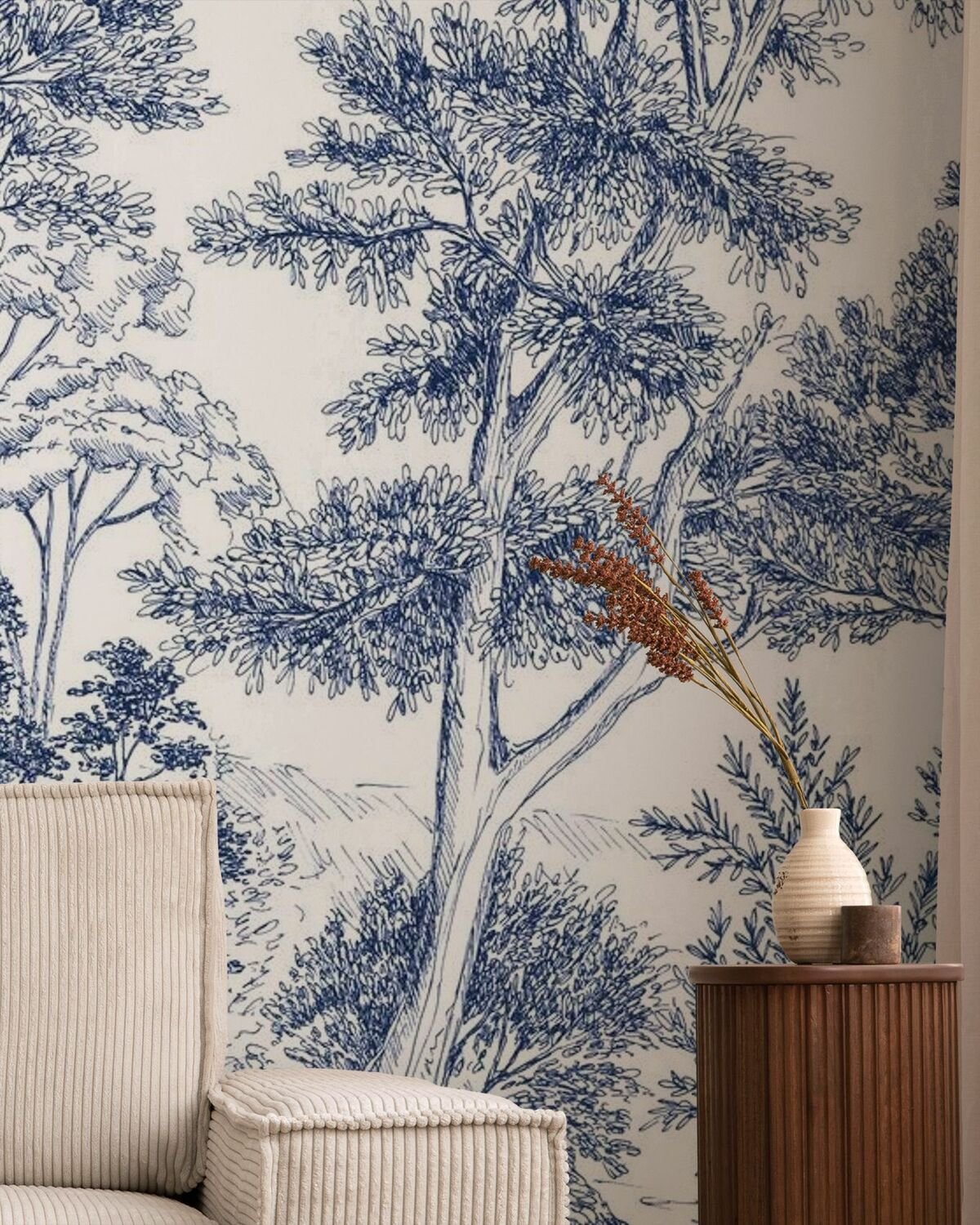 Wall Wonder: Blue Toile Landscape Mural