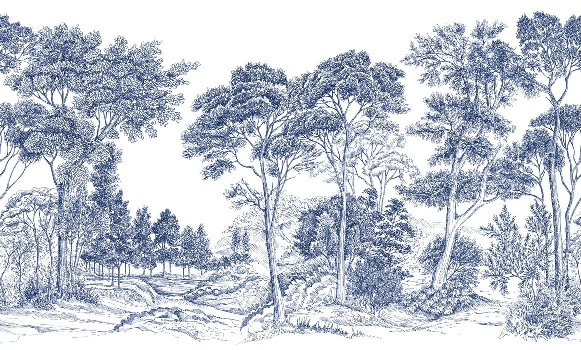 Wall Wonder: Blue Toile Landscape Mural