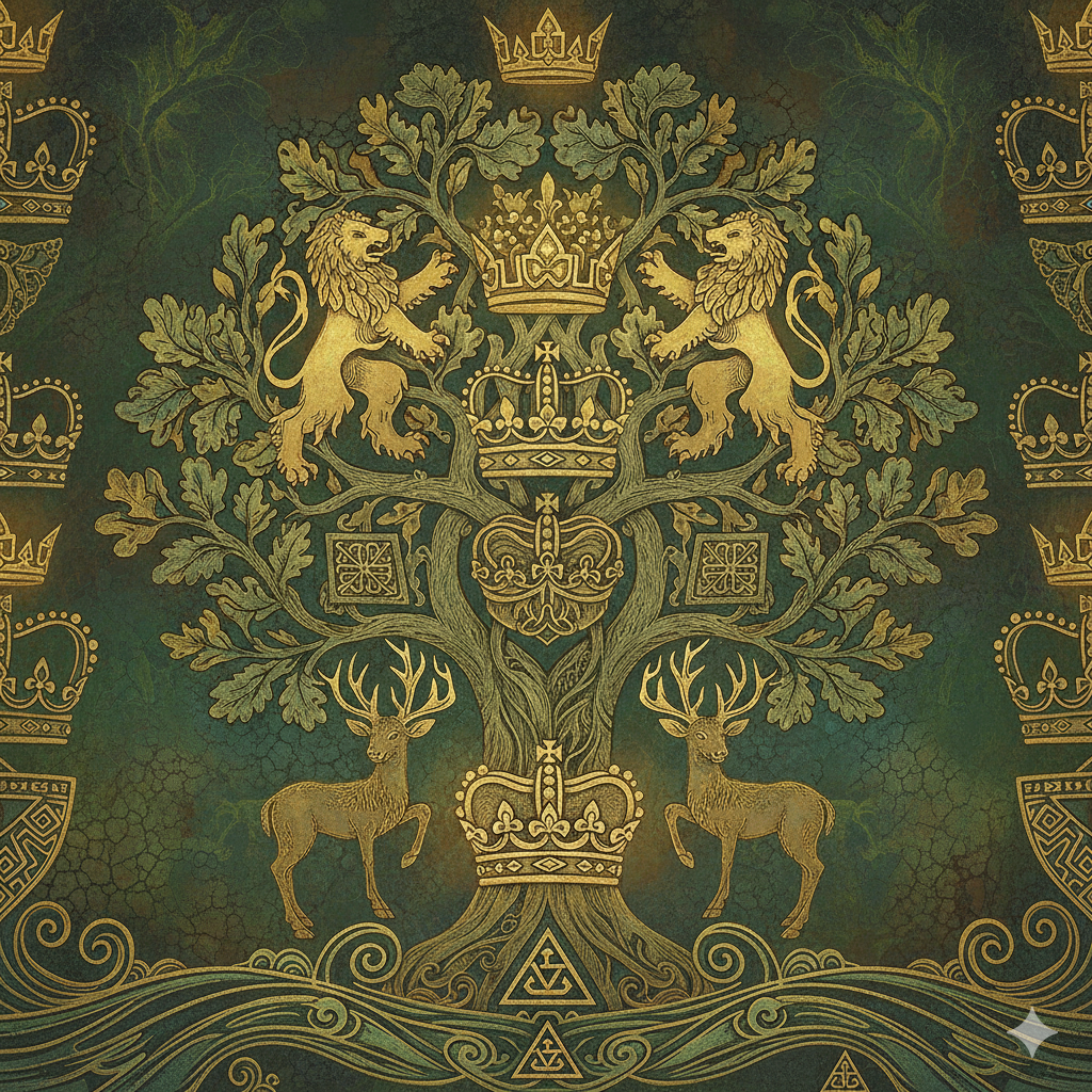 Wall Wonder: Regal Green & Gold Heraldic Mural