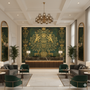 Wall Wonder: Regal Green & Gold Heraldic Mural