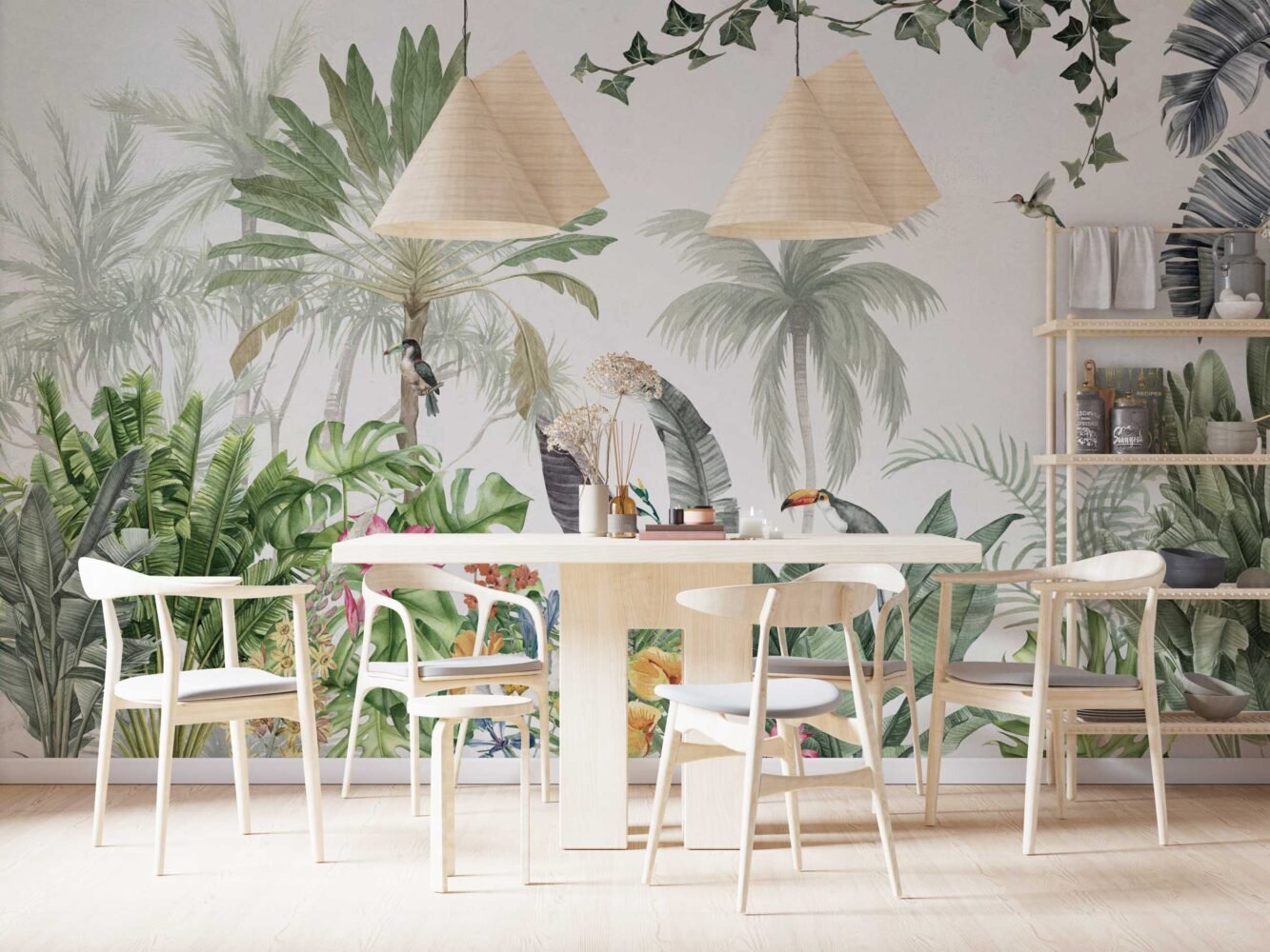 Wall Wonder: lush greenery & colourful birds mural